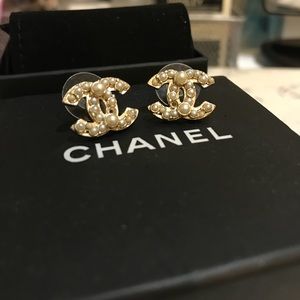 Authentic Chanel 2013 logo gold earrings